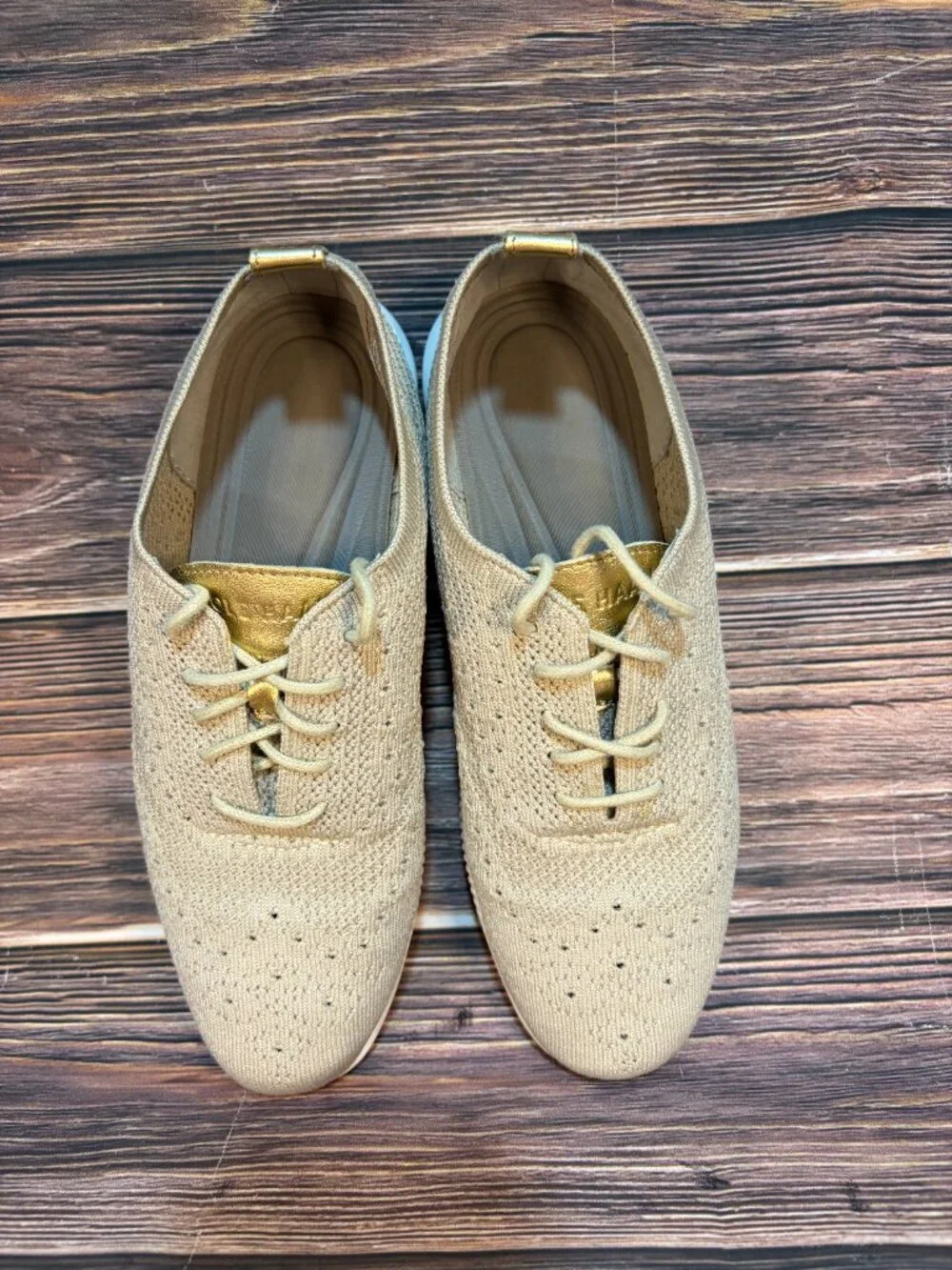 Cole Haan 2.ZeroGrand Stitchlite Wingtip Oxfords Beige Knit Women's Sneakers 7.5